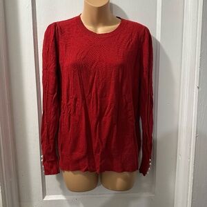 Loft Red Long Sleeve Sweater with Pearl Accents on‎ Sleeves in M